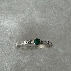 Sterling Silver Turquoise Ring Southwestern Stackable Engraved Size 4 1/2